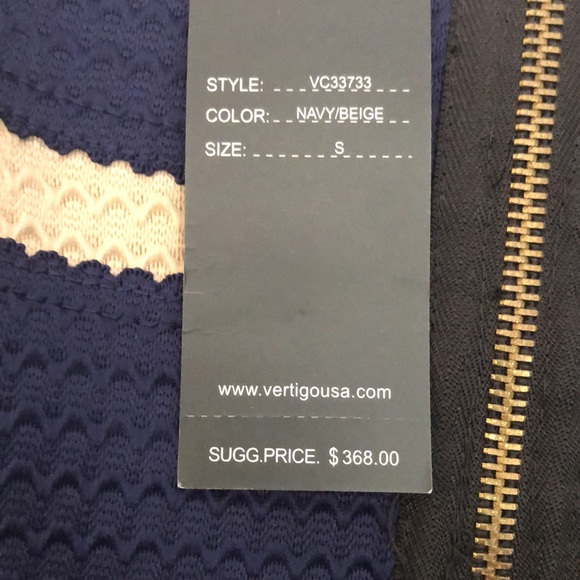 Vertigo Navy Tan Stripe Dress Size Small - Picture 3 of 4